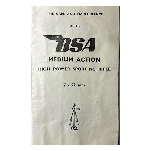 BSA Medium Action High Power Sporting Rifle 7x57mm Rifle Owner's Manual & Schematic (1950s)