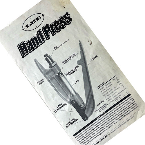 Lee Hand Press owner's Manual