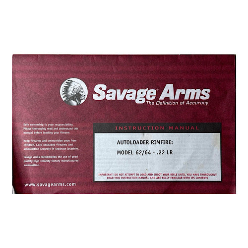 Savage Arms Mod 64 Semi Auto 22 Rifle Owner's Manual 2000 Vintage
