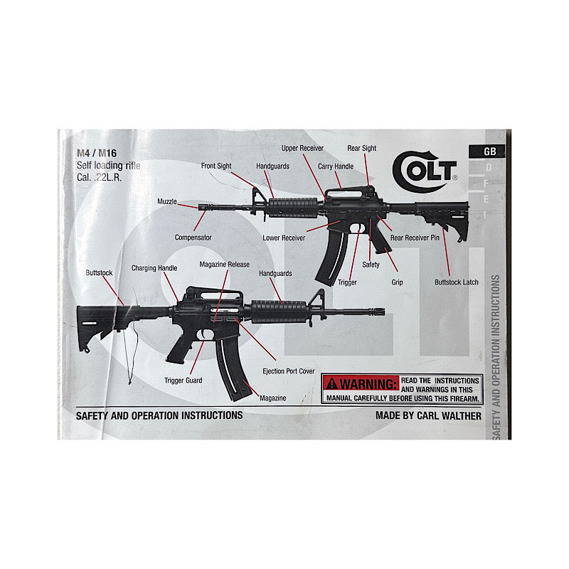 Colt (Carl Walther) M4/M16 22 LR Semi Auto Rifle owner's manual - Canada Brass - 