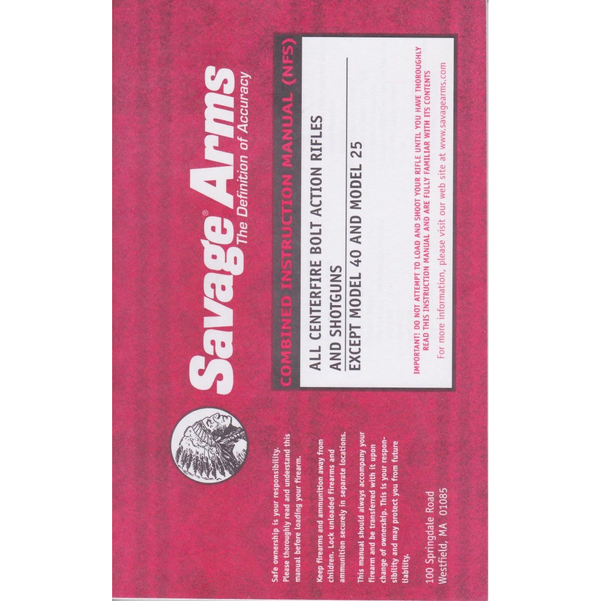 Savage Arms Centerfire Bolt Action Rifles and Shotguns Manual
