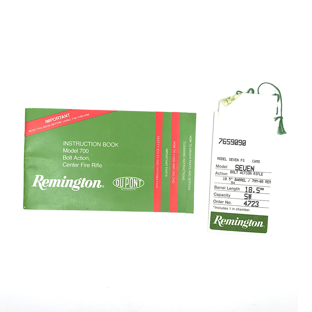Remington Model 700 Bolt Action Rifle manual & Schematic 9/30 Rem Mod 7 Hang tag