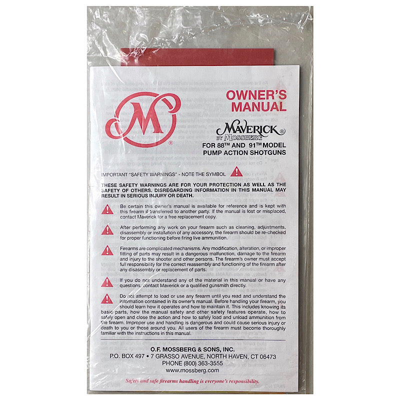 Mossberg Maverick Mod 88 and 91 Pump shotgun owner's manual - Canada Brass - 