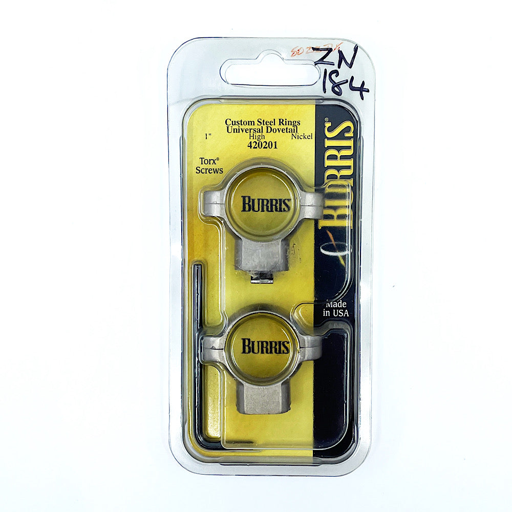 420201 Burris Universal (Turn in) Silver 1" High Riflescope Rings in box - Canada Brass - 