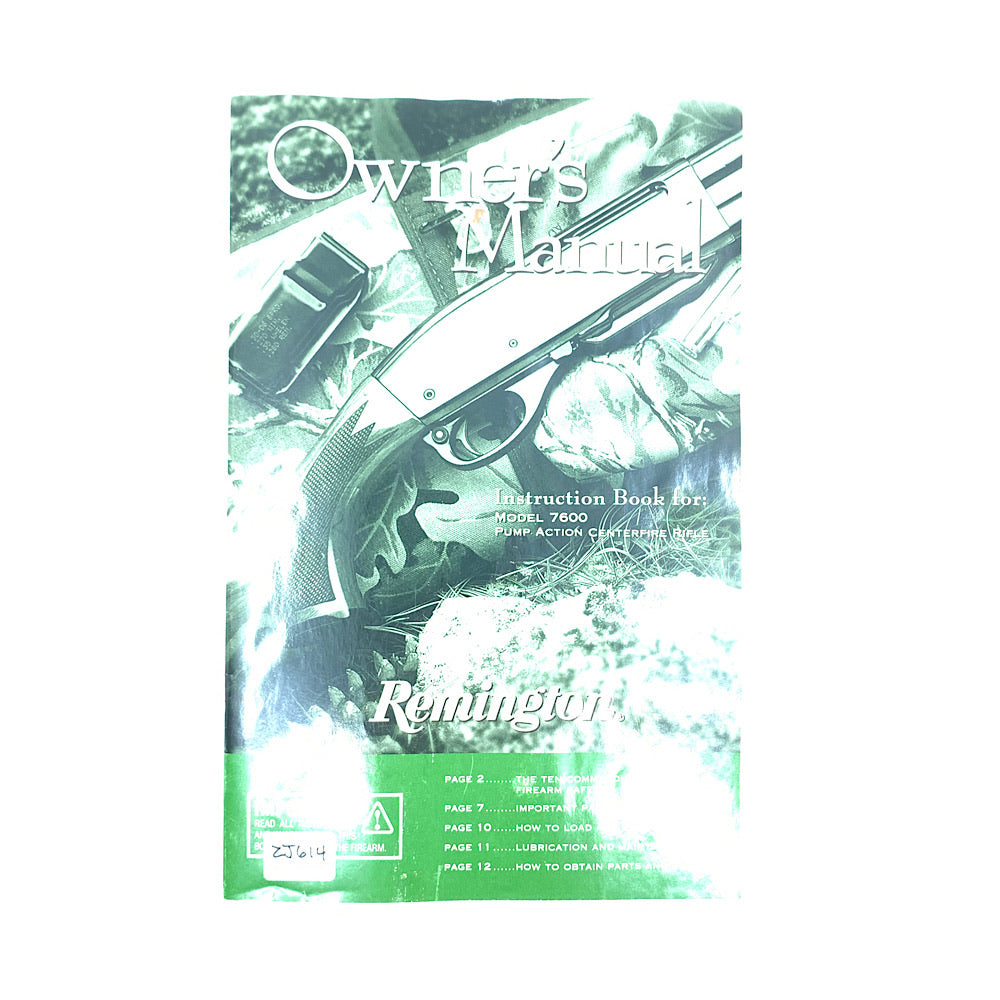 Remington Owner's Manual Instruction Book for: Model 7600 Pump Action Centerfire Rifle