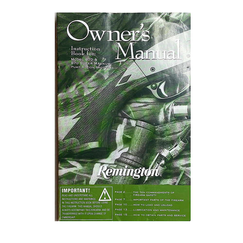 Remington Model 870 &amp; 870 Super Magnum Pump Action Shotguns Owner's Manual - Canada Brass - 