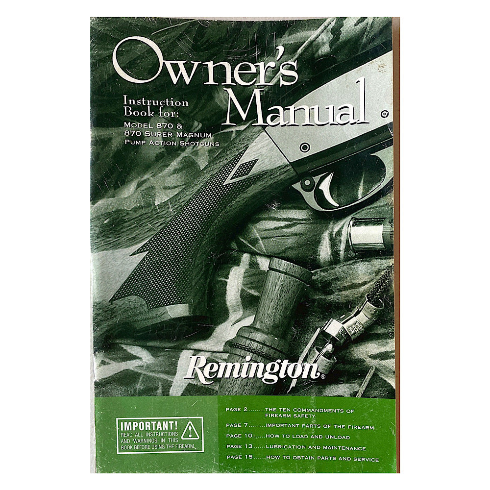 Remington Owner's Manual for Model 870 &amp; 870 Super mag pump action shotgun early 2000s - Canada Brass - 