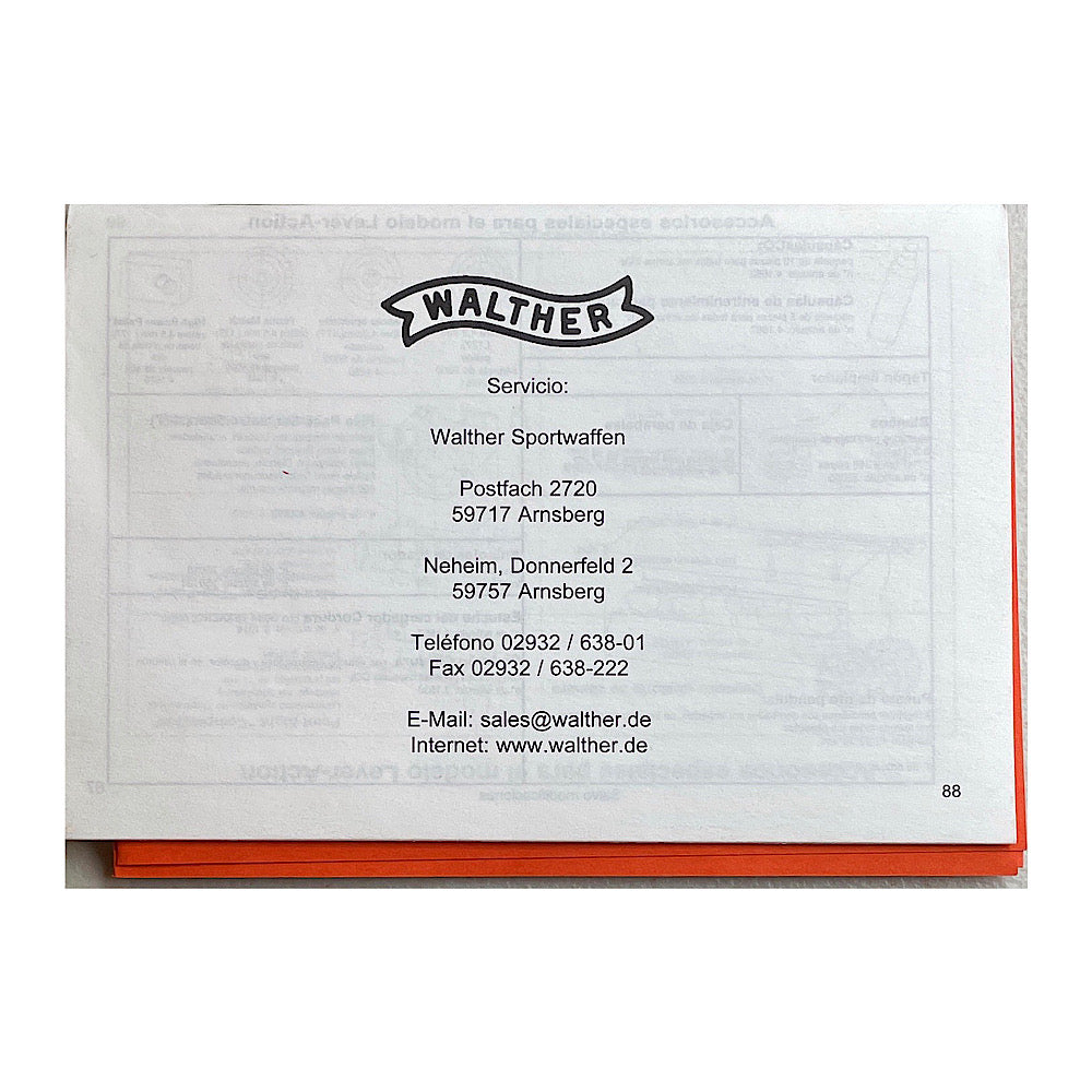 Walther CO2 Lever Action Long or Short .177 cal Owner's Manual in 3 different languages - Canada Brass - 