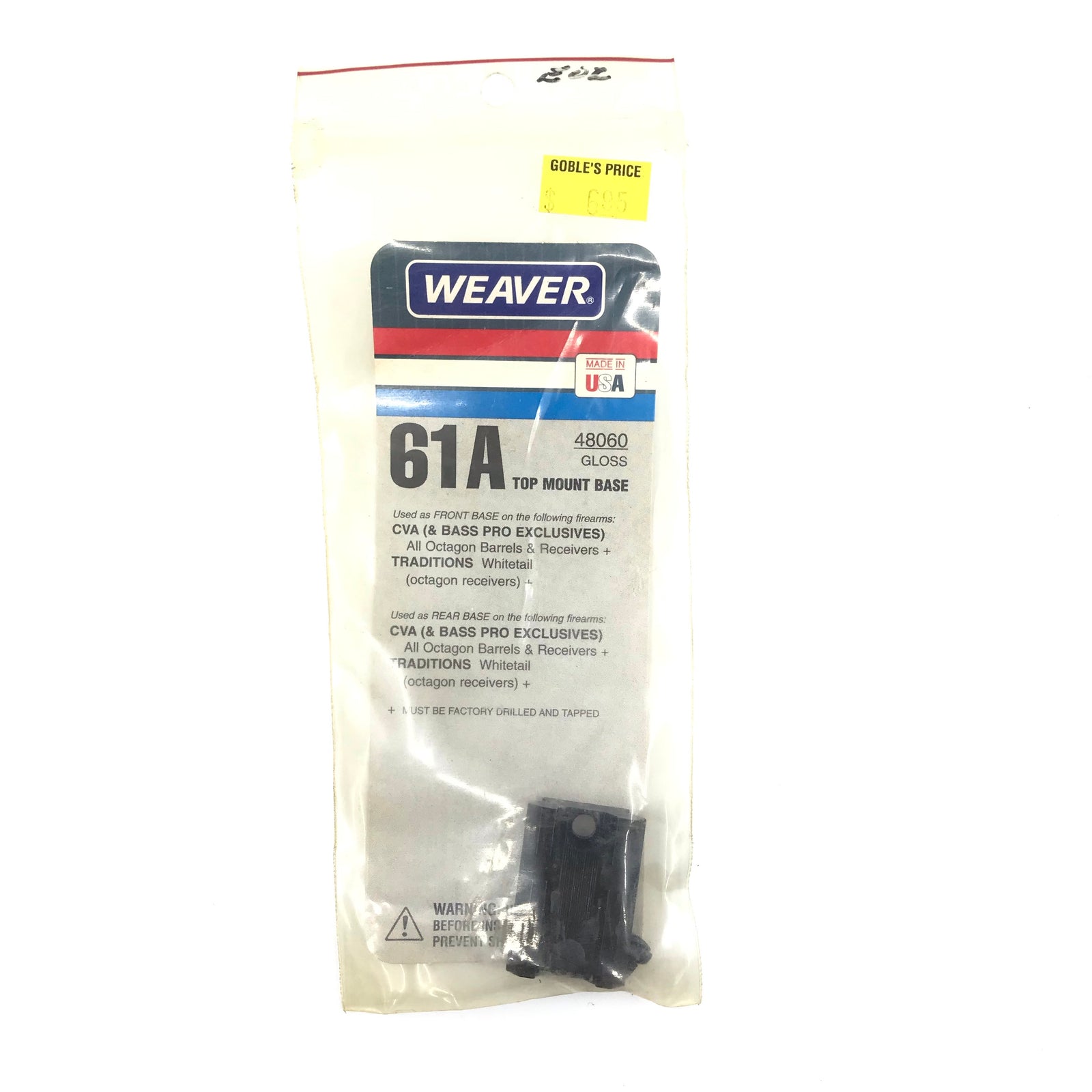 Weaver 48060 Top Mount #61A Front Base For CVA Octagon Barrel ML